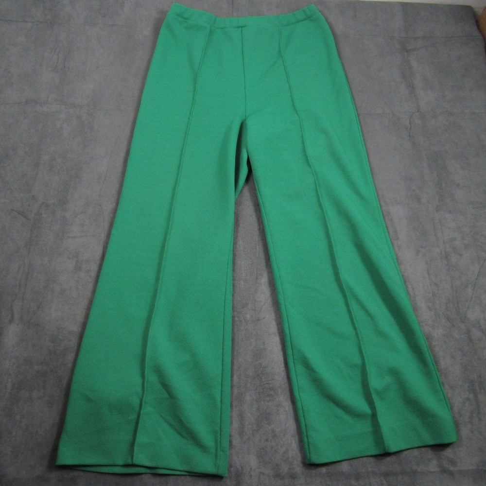 Pykettes Vintage Wide Leg Pants Womens M Green Textured Knit Elastic Waist
